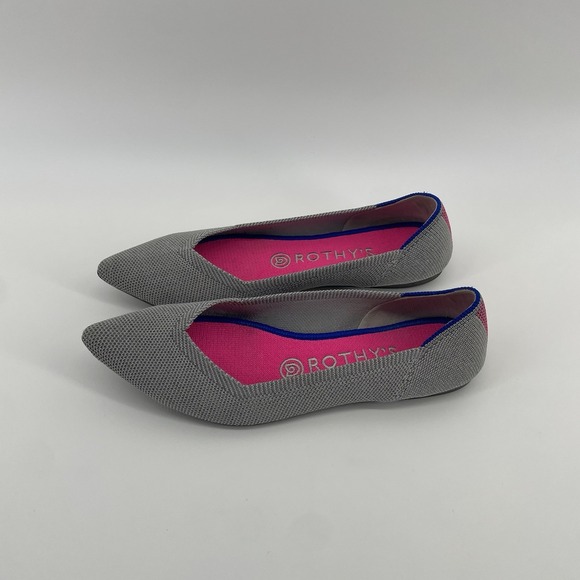 Rothy's Shoes - Rothy's Gray Flats with Pink Interior and Blue Trim